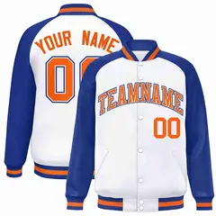 White Orange-White Raglan Varsity Full-Snap Letterman Jacket