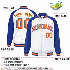 White Orange-White Raglan Varsity Full-Snap Letterman Jacket 2