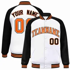 White Orange-White Raglan Varsity Full-Snap Letterman Jacket 1