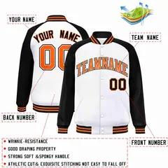 White Orange-White Raglan Varsity Full-Snap Letterman Jacket 2