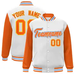 White Orange-White Raglan Varsity Full-Snap Letterman Jacket