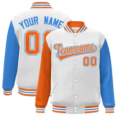 White Orange-White Raglan Varsity Full-Snap Letterman Jacket