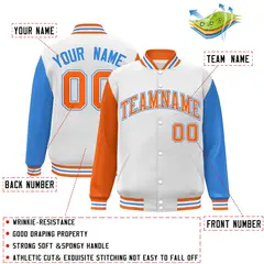 White Orange-White Raglan Varsity Full-Snap Letterman Jacket 2