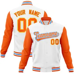 White Orange-White Raglan Varsity Full-Snap Letterman Jacket