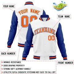 White Orange-White Raglan Varsity Full-Snap Letterman Jacket 4