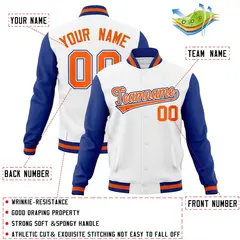 White Orange-White Raglan Varsity Full-Snap Letterman Jacket 4