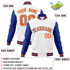 White Orange-White Raglan Varsity Full-Snap Letterman Jacket 4