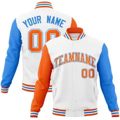 White Orange-White Raglan Varsity Full-Snap Letterman Jacket