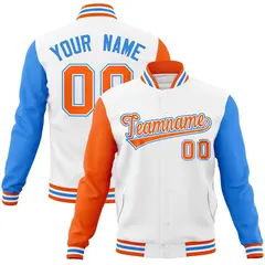 White Orange-White Raglan Varsity Full-Snap Letterman Jacket