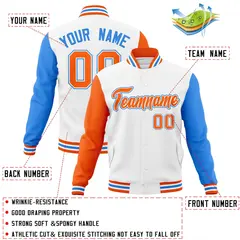 White Orange-White Raglan Varsity Full-Snap Letterman Jacket 4