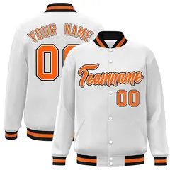 White Orange-White Varsity Full-Snap Letterman Jacket