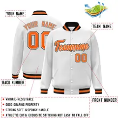 White Orange-White Varsity Full-Snap Letterman Jacket 2