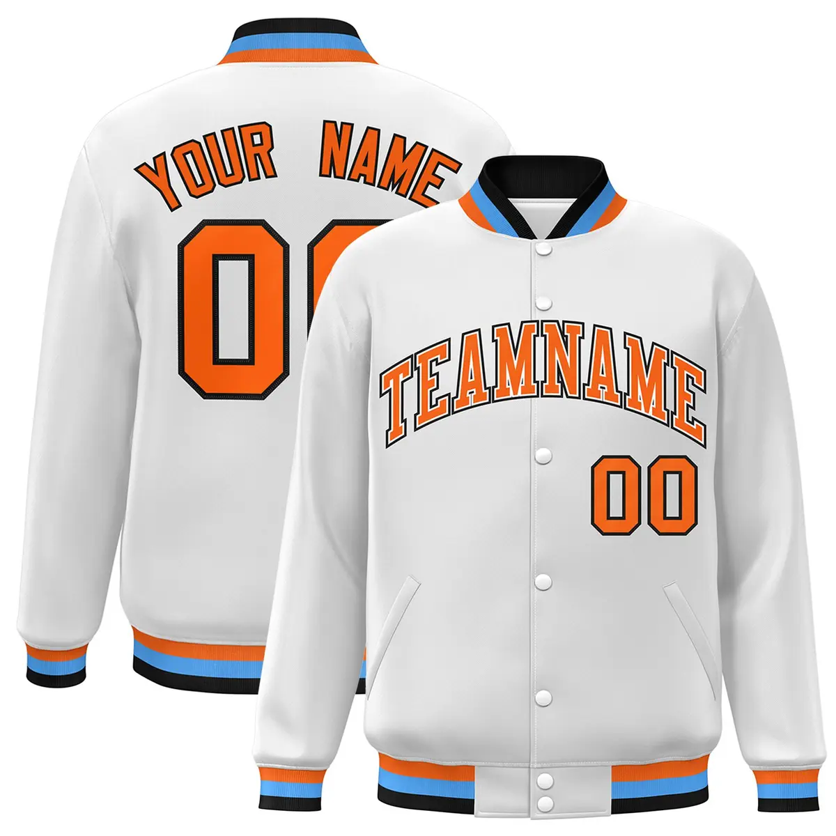 White Orange-White Varsity Full-Snap Letterman Jacket