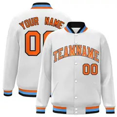 White Orange-White Varsity Full-Snap Letterman Jacket