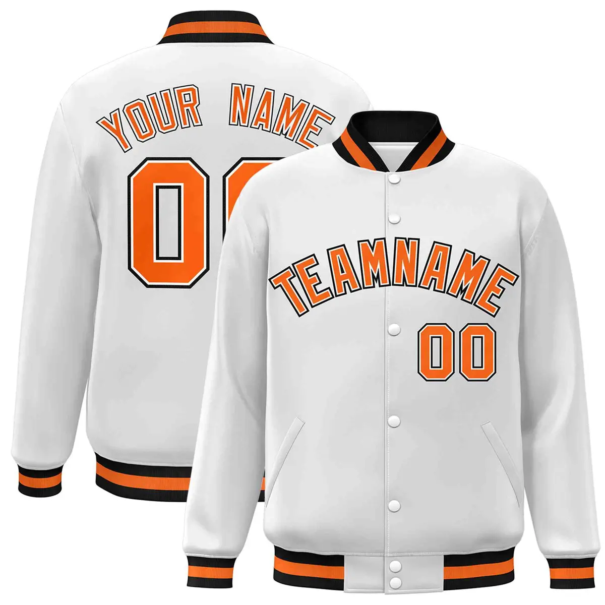 White Orange-White Varsity Full-Snap Letterman Jacket