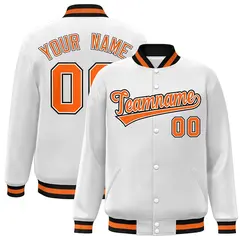 White Orange-White Varsity Full-Snap Letterman Jacket 1