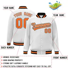 White Orange-White Varsity Full-Snap Letterman Jacket 2