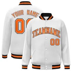 White Orange-White Varsity Full-Snap Letterman Jacket 1