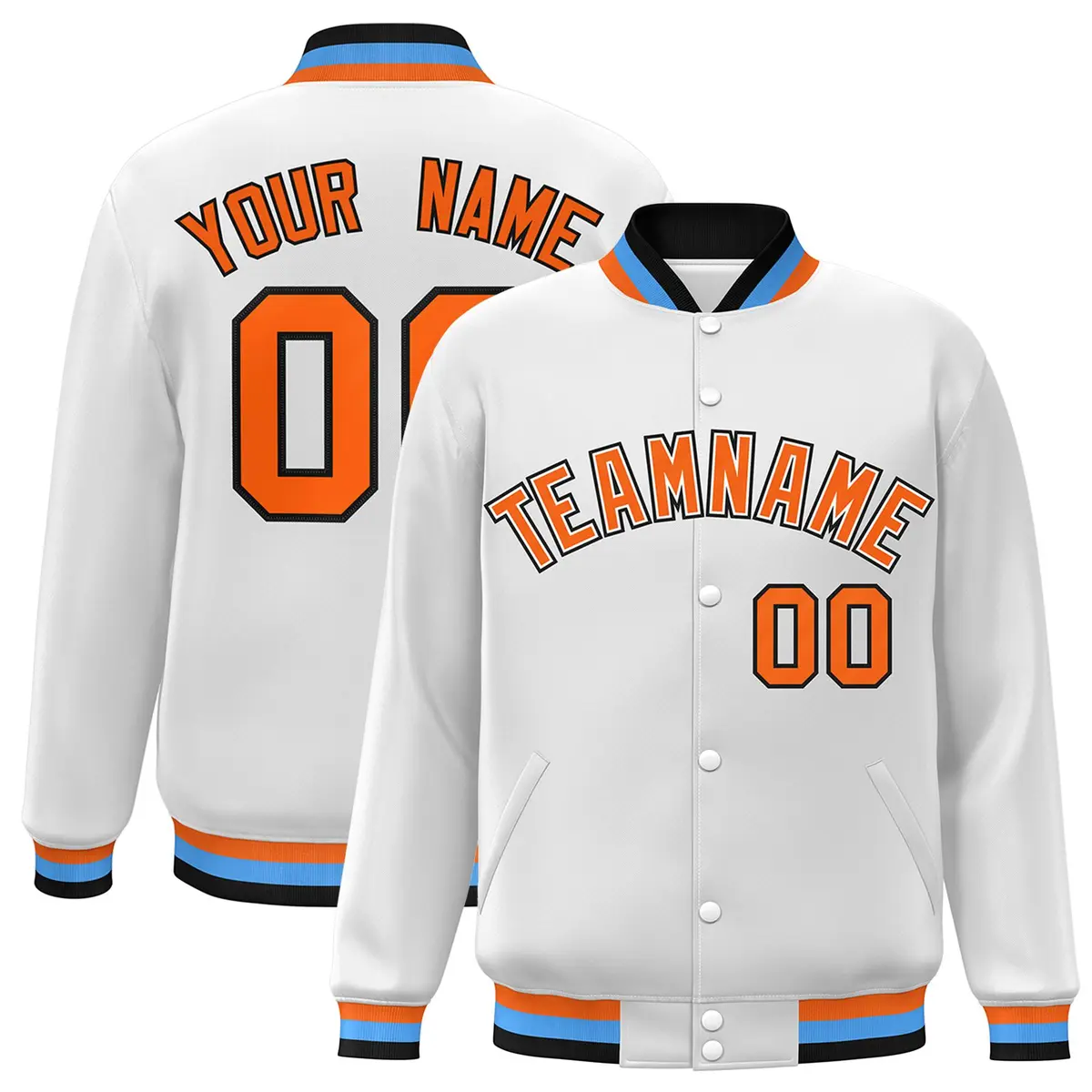 White Orange-White Varsity Full-Snap Letterman Jacket