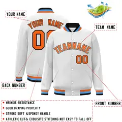 White Orange-White Varsity Full-Snap Letterman Jacket 2