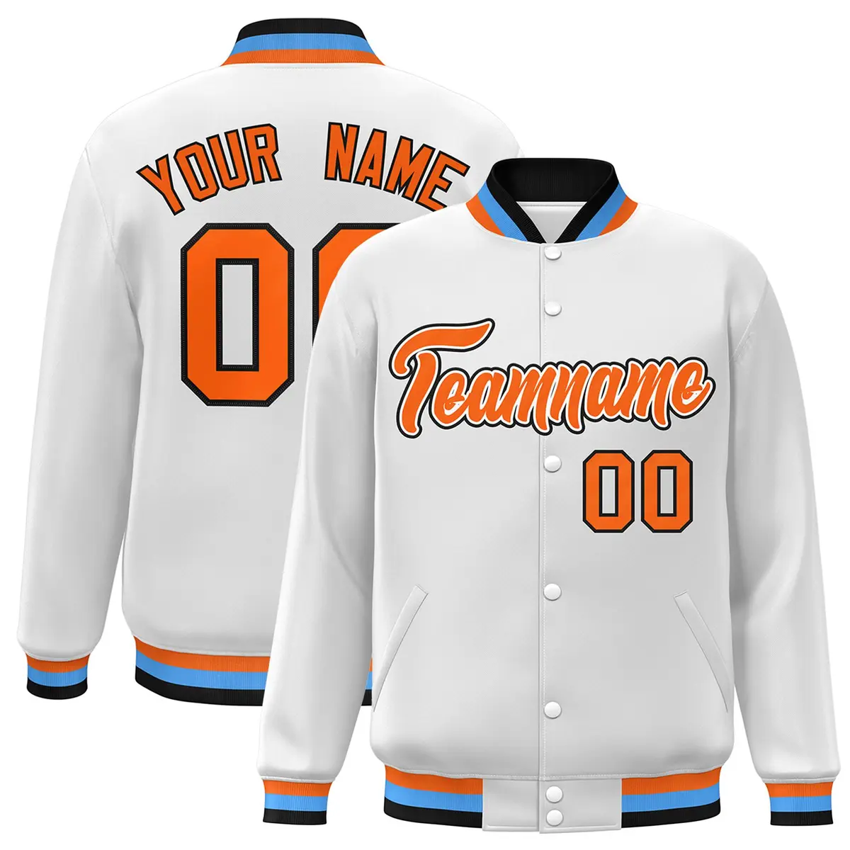 White Orange-White Varsity Full-Snap Letterman Jacket