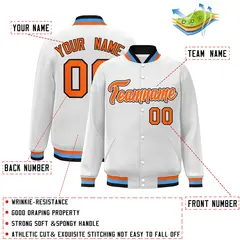 White Orange-White Varsity Full-Snap Letterman Jacket 2