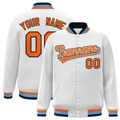 White Orange-White Varsity Full-Snap Letterman Jacket 1
