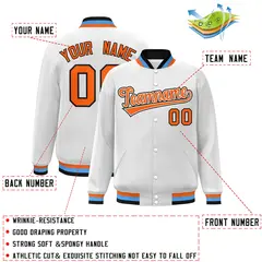 White Orange-White Varsity Full-Snap Letterman Jacket 2