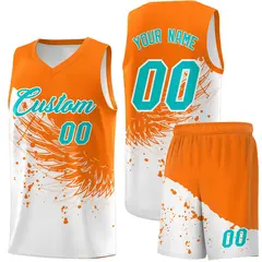 White Orange Wing Pattern Basketball Jersey Sports Uniform