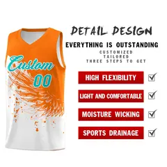 White Orange Wing Pattern Basketball Jersey Sports Uniform 2