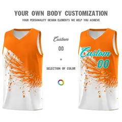 White Orange Wing Pattern Basketball Jersey Sports Uniform 3