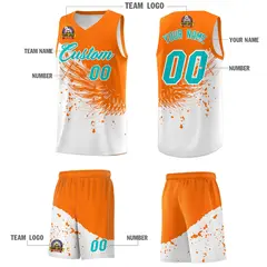 White Orange Wing Pattern Basketball Jersey Sports Uniform 5