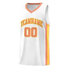 White Orange-Yellow Classic Mesh Sport Basketball Jersey