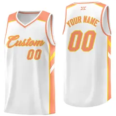White Orange-Yellow Classic Mesh Sport Basketball Jersey