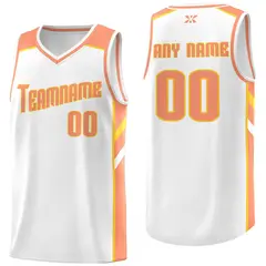 White Orange-Yellow Classic Mesh Sport Basketball Jersey