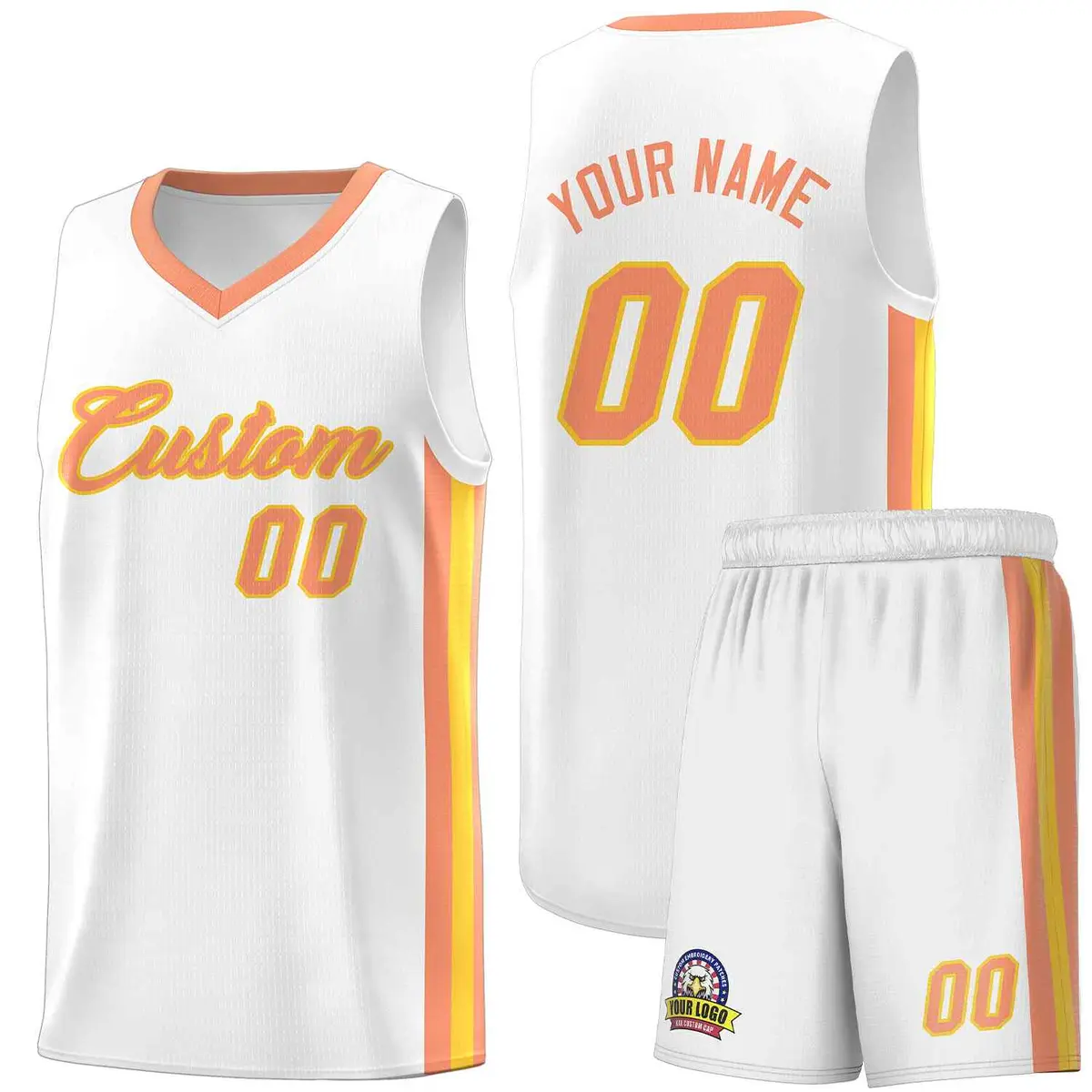 White Orange-Yellow Classic Sports Uniform Basketball Jersey