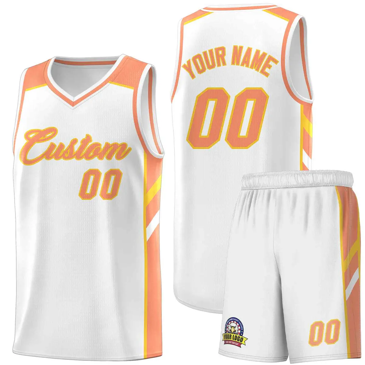 White Orange-Yellow Classic Sports Uniform Basketball Jersey