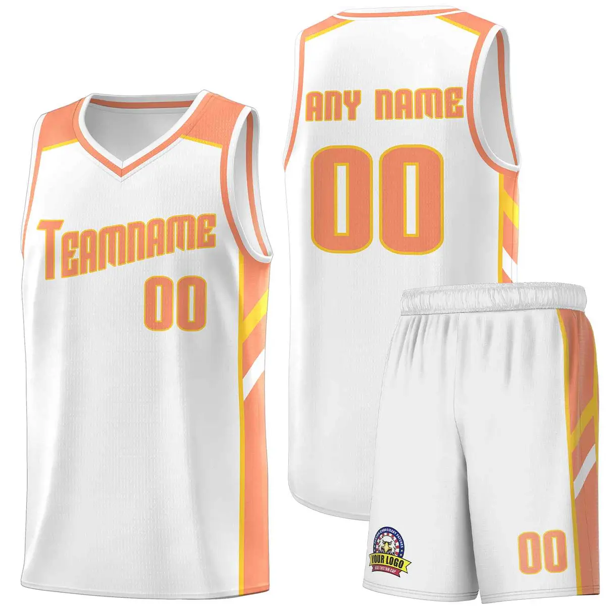 White Orange-Yellow Classic Sports Uniform Basketball Jersey