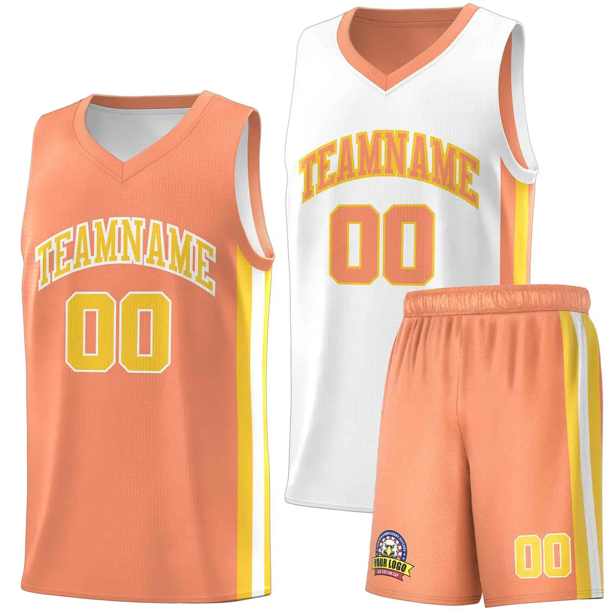 White Orange-Yellow Double Side Men Basketball Jersey