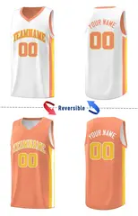 White Orange-Yellow Double Side Men Basketball Jersey 3