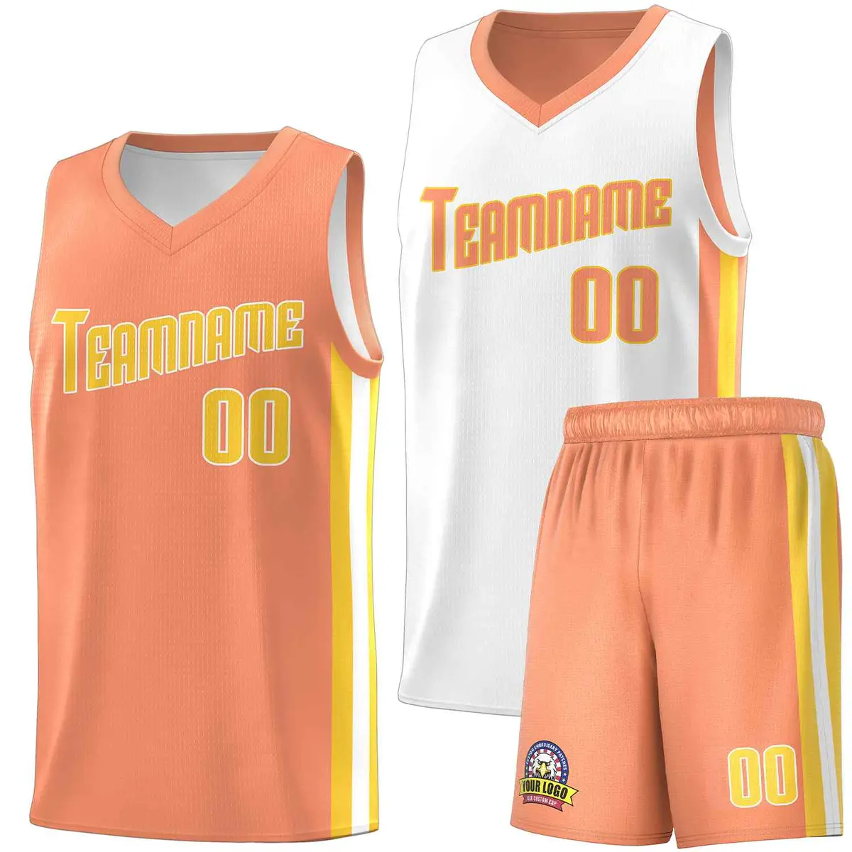 White Orange-Yellow Double Side Men Basketball Jersey
