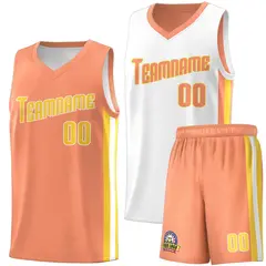 White Orange-Yellow Double Side Men Basketball Jersey 1