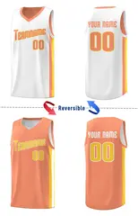White Orange-Yellow Double Side Men Basketball Jersey 3