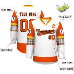 White Orange-Yellow Raglan Sleeves V-Neck Hockey Jersey 2