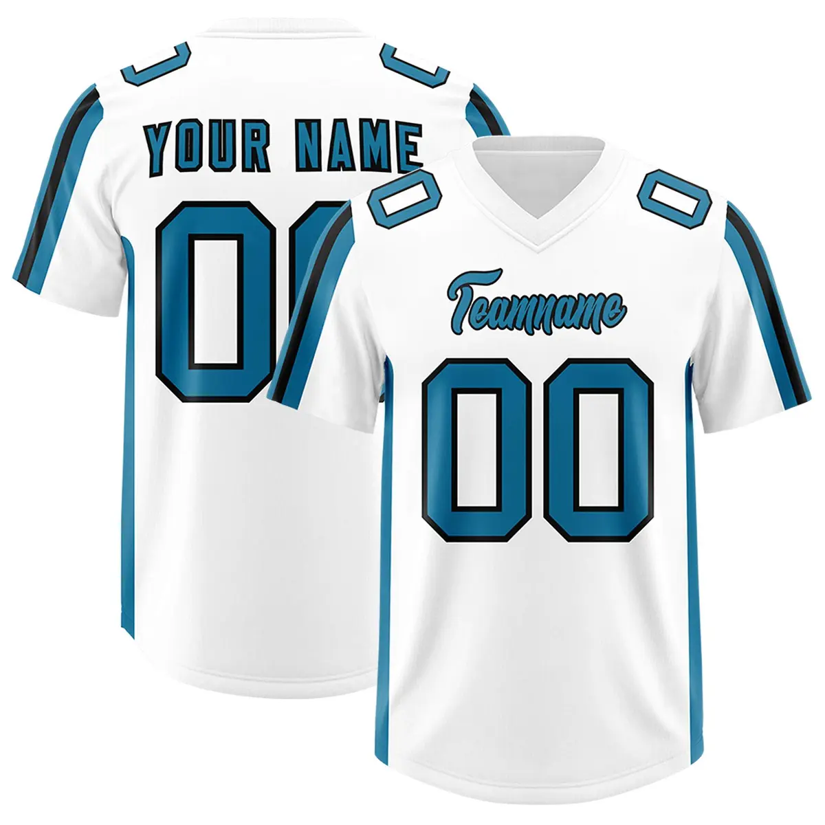 White Panther Blue and Black Side Stripe Football Jersey
