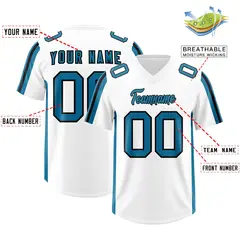 White Panther Blue and Black Side Stripe Football Jersey 2