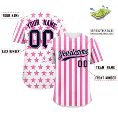 White Pink American Flag Graffiti Baseball Jersey 2