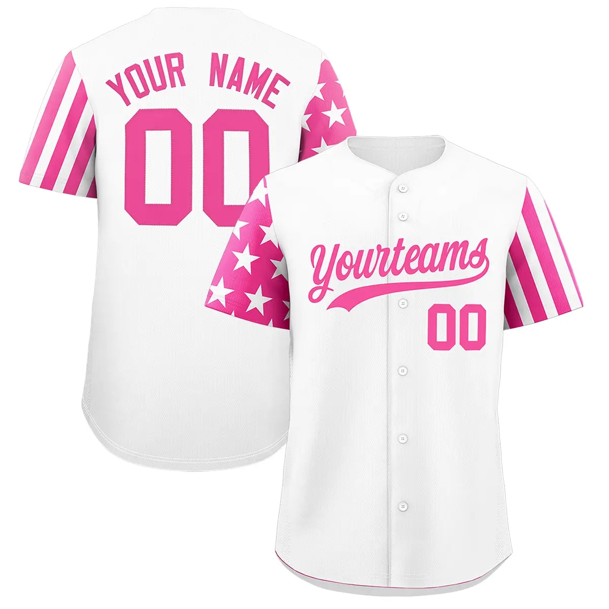 White Pink American Flag Raglan Baseball Jersey