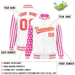 White Pink American Flag Varsity Raglan Letterman Bomber Jacket 2