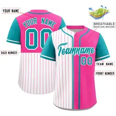 White Pink and Aqua Pinstripe Raglan Baseball Jersey 14